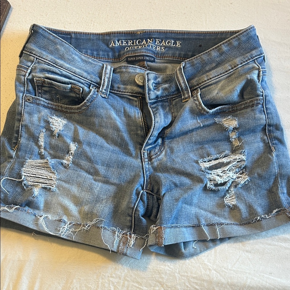 American Eagle Outfitters Light Blue Ripped Jean Shorts